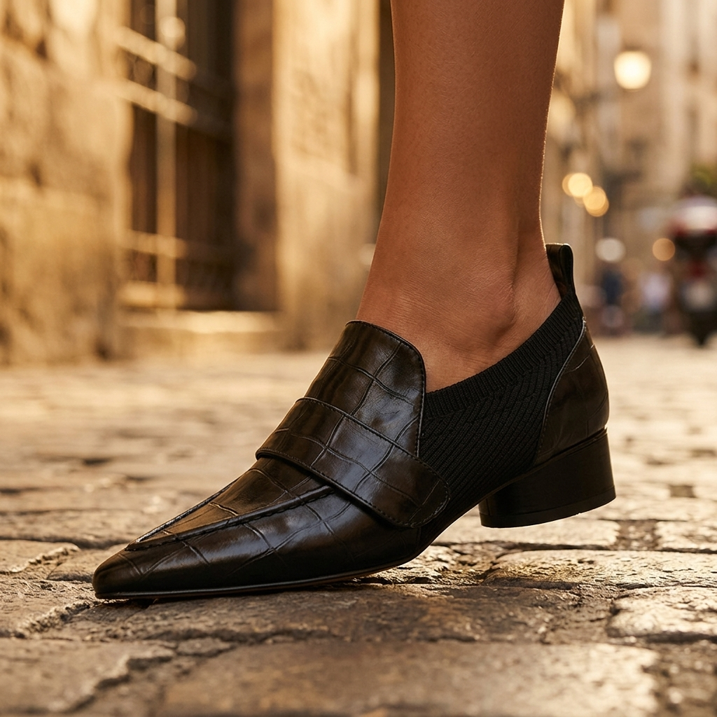 Marchesa Leather Croc Loafers