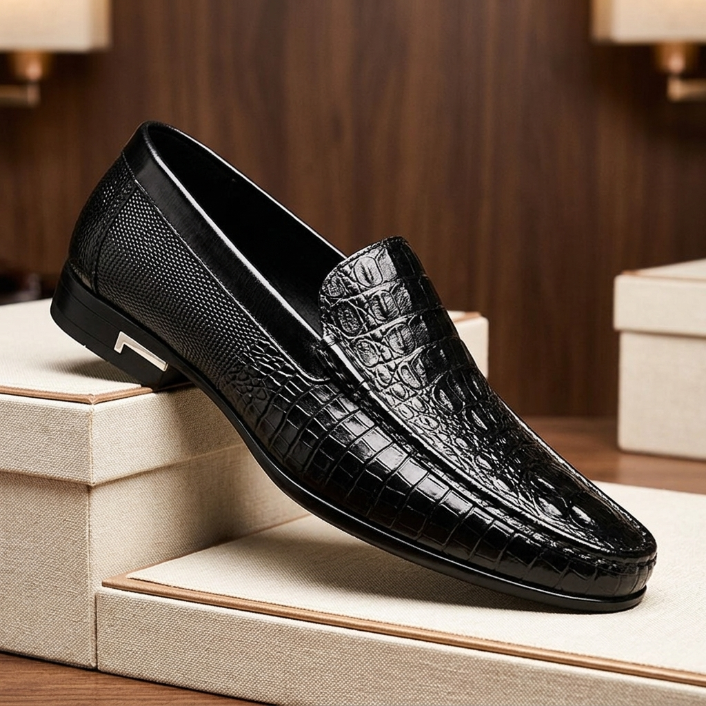 Umber Leather Croc Loafers