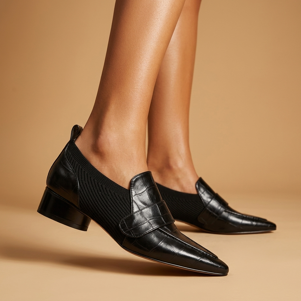 Marchesa Leather Croc Loafers