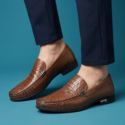 Umber Leather Croc Loafers