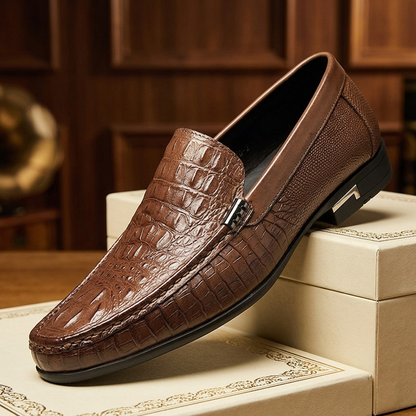 Umber Leather Croc Loafers