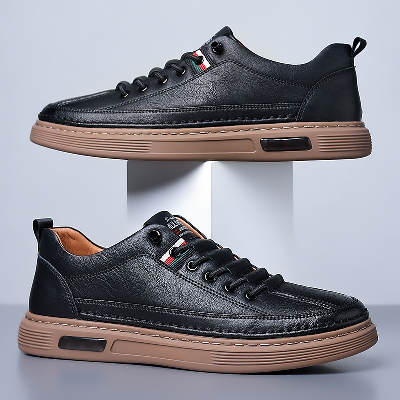 Tumbled Leather Stripe-Tab Sneakers