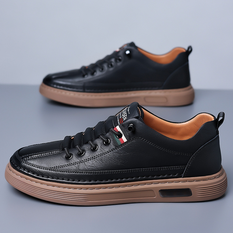 Tumbled Leather Stripe-Tab Sneakers