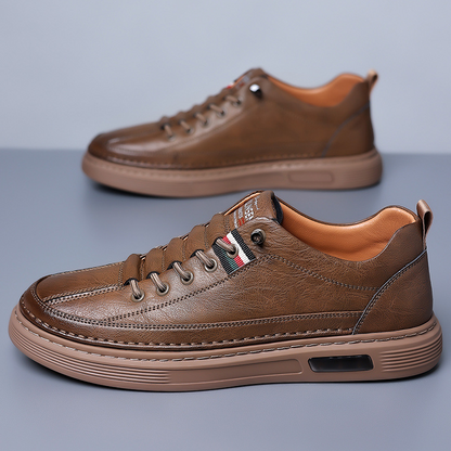 Tumbled Leather Stripe-Tab Sneakers