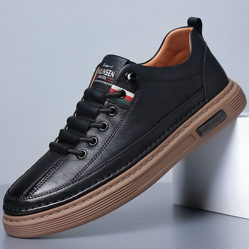 Tumbled Leather Stripe-Tab Sneakers