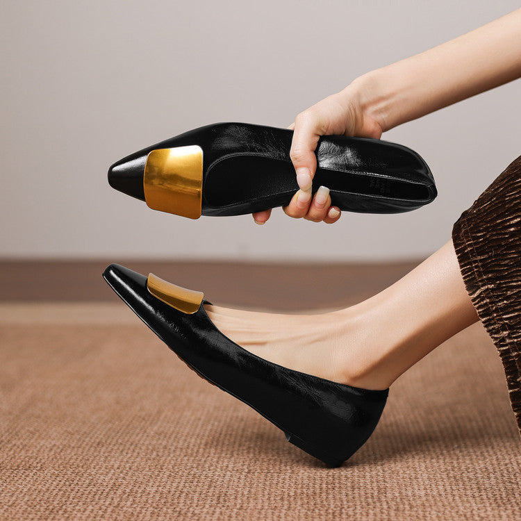 Nero Crinkle Brushed-Gold Vamp Flat