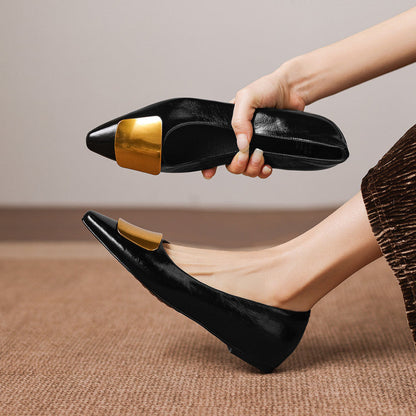 Nero Crinkle Brushed-Gold Vamp Flat