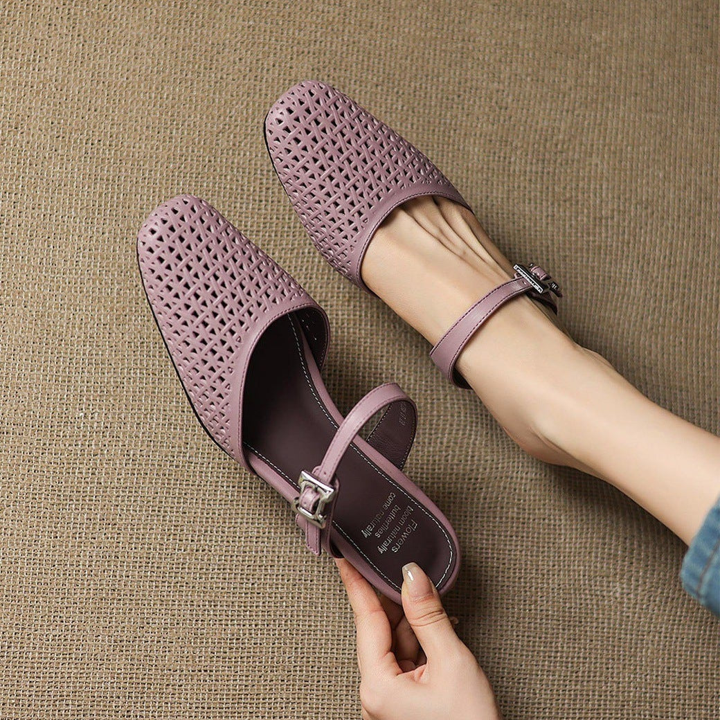 Alabaster Genuine Leather Woven-Vamp Slingback