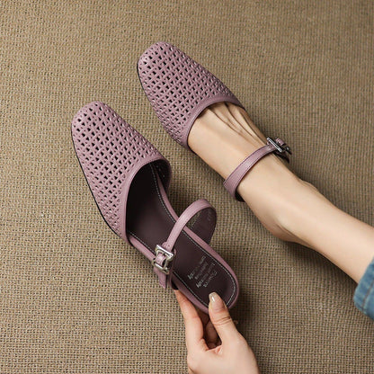 Alabaster Genuine Leather Woven-Vamp Slingback
