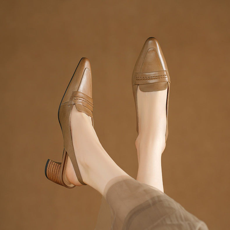 Genuine Leather Pointed Slingback Loafer
