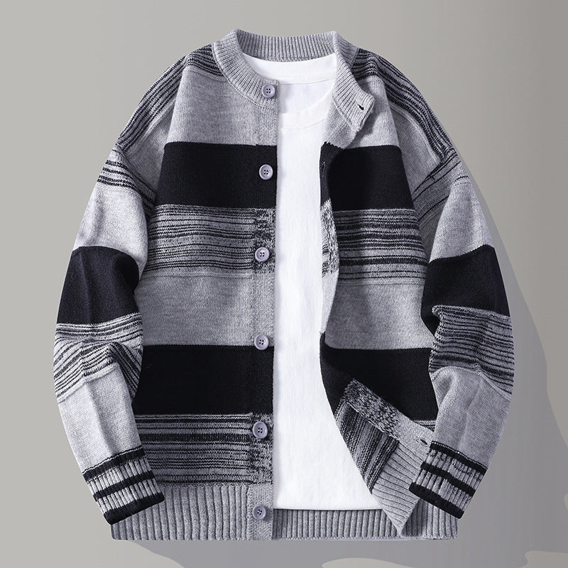 Horizontal Stripe Wool Cardigan