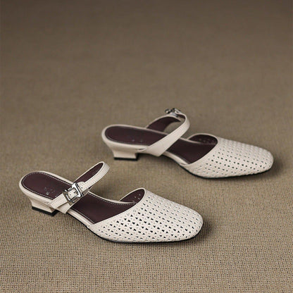 Alabaster Genuine Leather Woven-Vamp Slingback