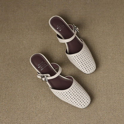 Alabaster Genuine Leather Woven-Vamp Slingback