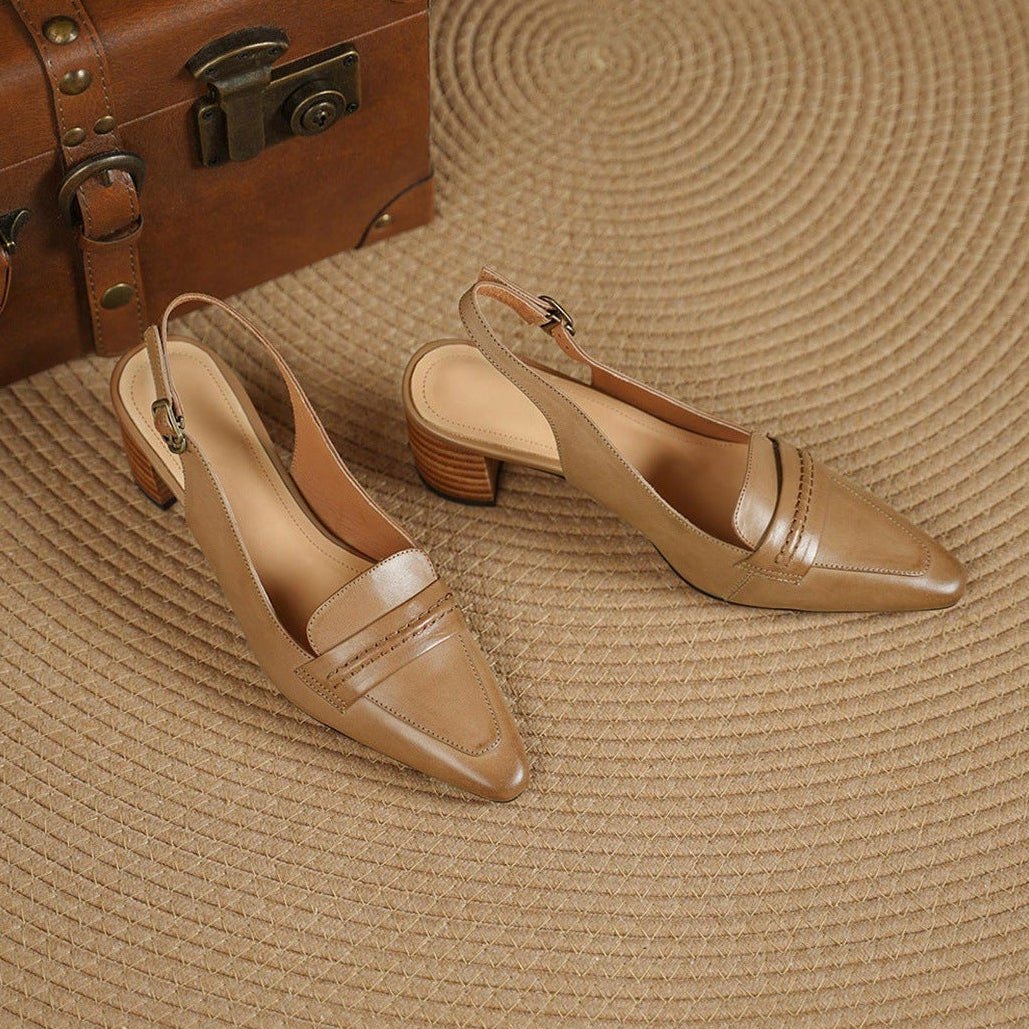 Genuine Leather Pointed Slingback Loafer
