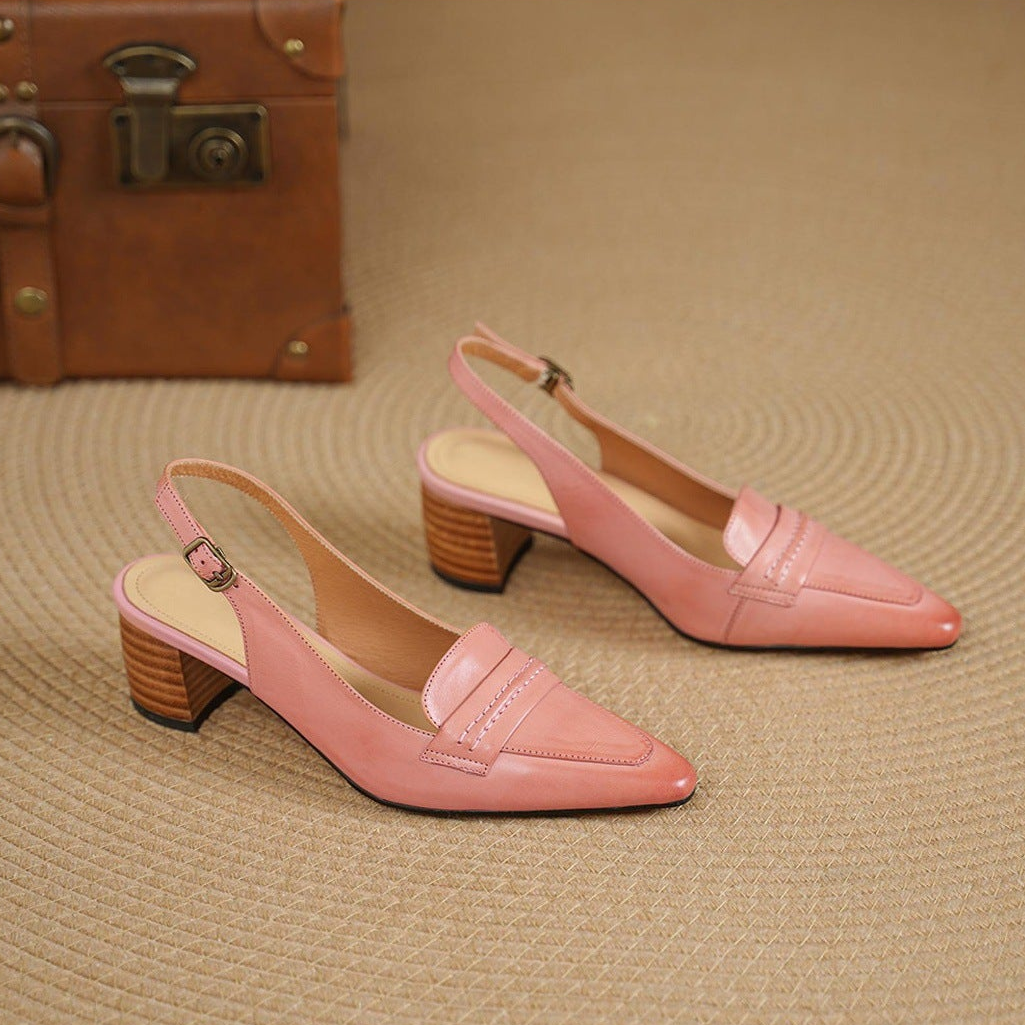 Genuine Leather Pointed Slingback Loafer