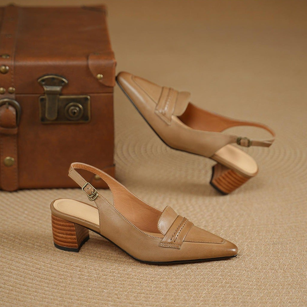 Genuine Leather Pointed Slingback Loafer