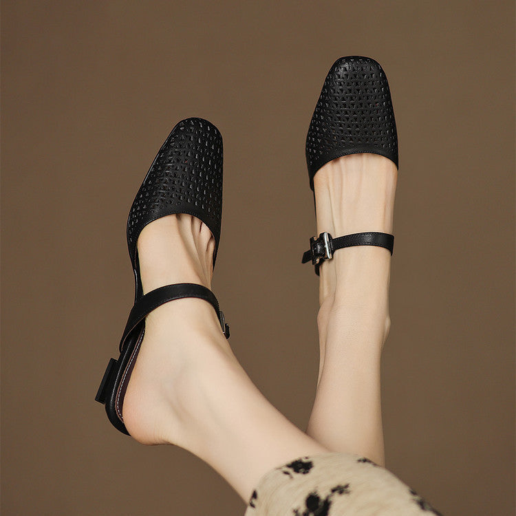Alabaster Genuine Leather Woven-Vamp Slingback