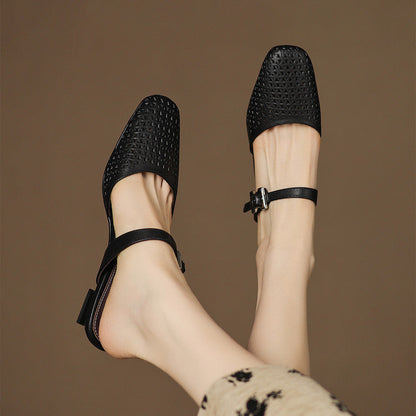 Alabaster Genuine Leather Woven-Vamp Slingback