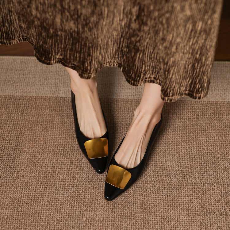 Nero Crinkle Brushed-Gold Vamp Flat