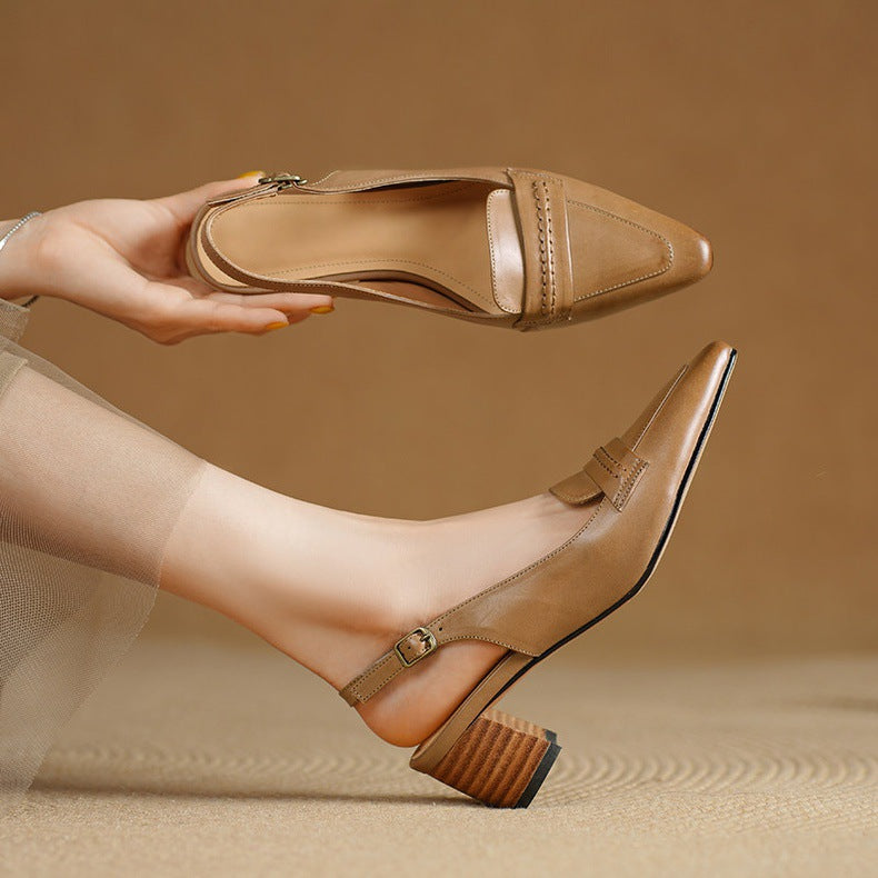 Genuine Leather Pointed Slingback Loafer