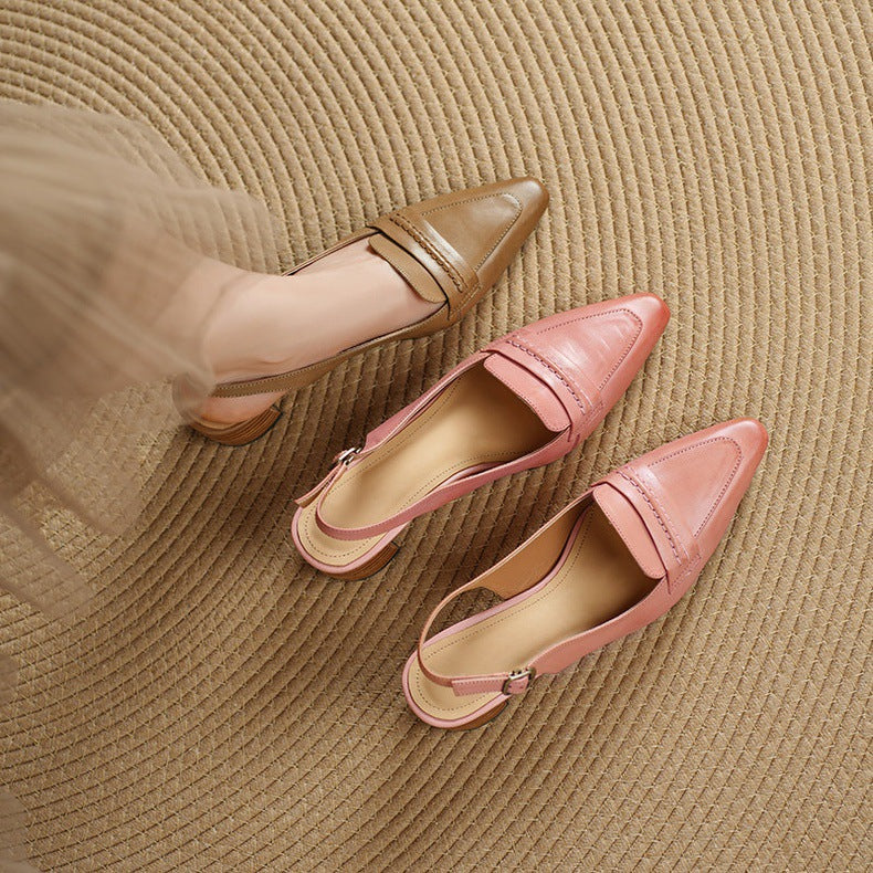 Genuine Leather Pointed Slingback Loafer
