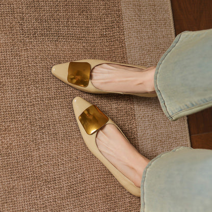 Nero Crinkle Brushed-Gold Vamp Flat