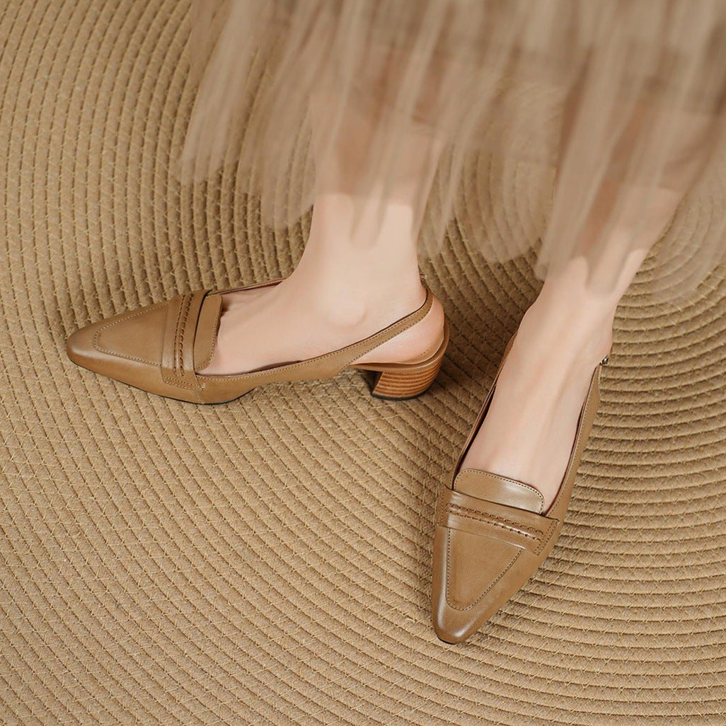 Genuine Leather Pointed Slingback Loafer