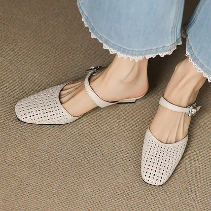 Alabaster Genuine Leather Woven-Vamp Slingback