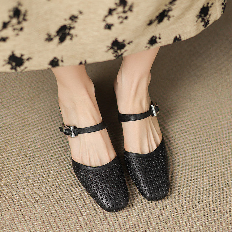 Alabaster Genuine Leather Woven-Vamp Slingback