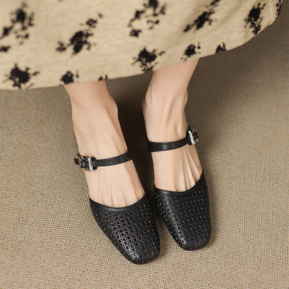 Alabaster Genuine Leather Woven-Vamp Slingback