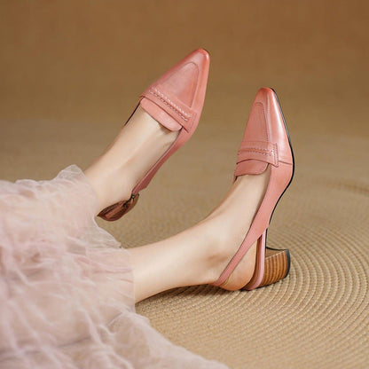 Genuine Leather Pointed Slingback Loafer