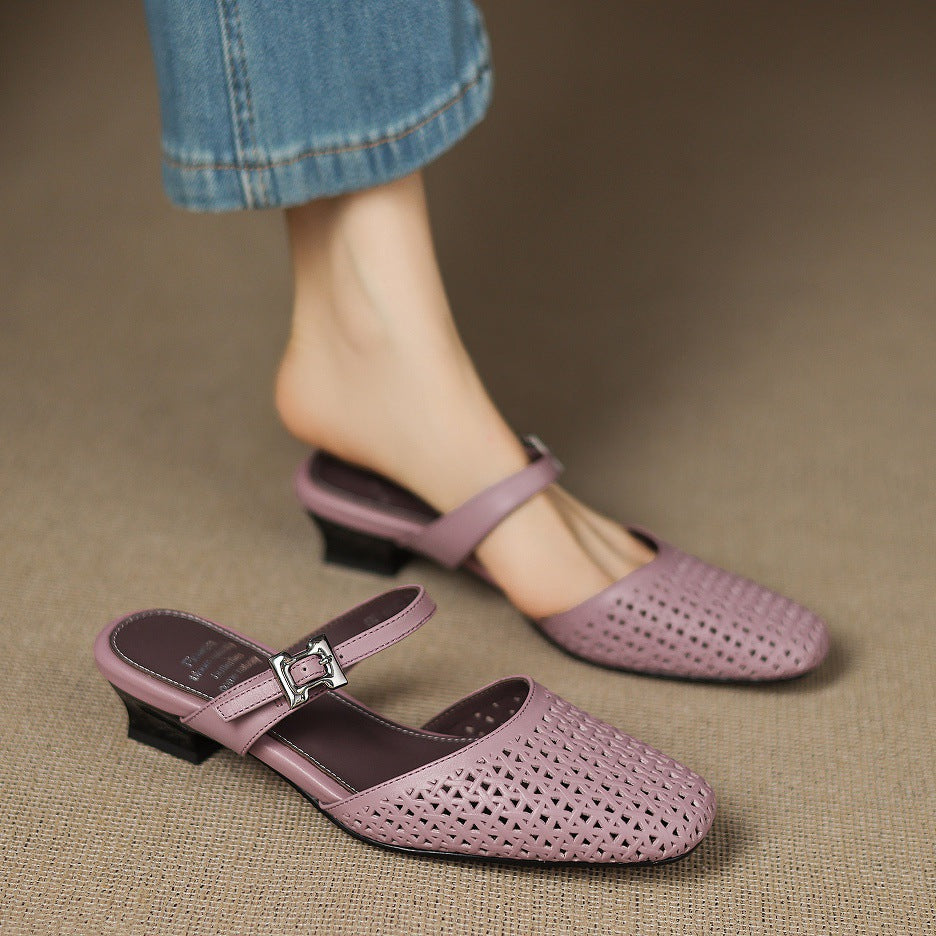 Alabaster Genuine Leather Woven-Vamp Slingback