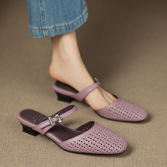 Alabaster Genuine Leather Woven-Vamp Slingback