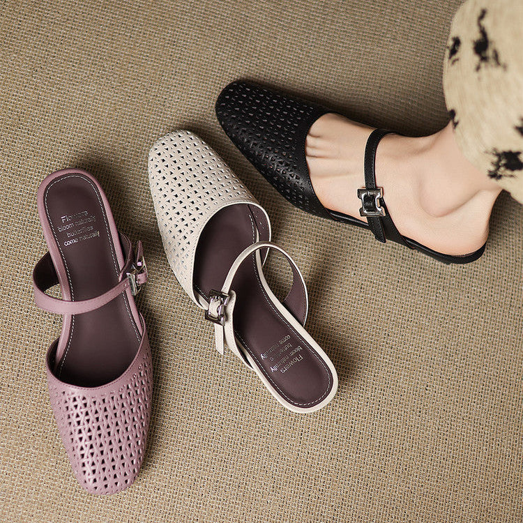 Alabaster Genuine Leather Woven-Vamp Slingback