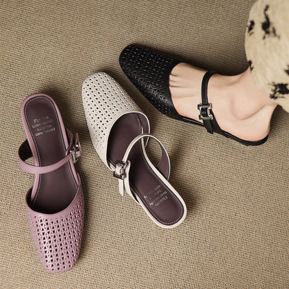 Alabaster Genuine Leather Woven-Vamp Slingback