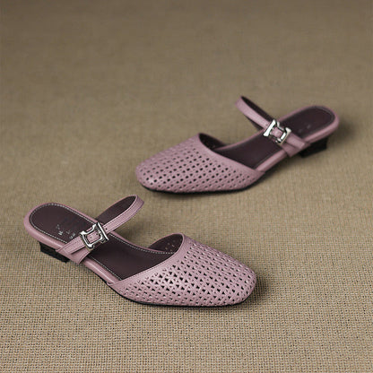 Alabaster Genuine Leather Woven-Vamp Slingback