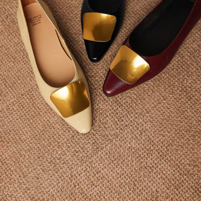 Nero Crinkle Brushed-Gold Vamp Flat