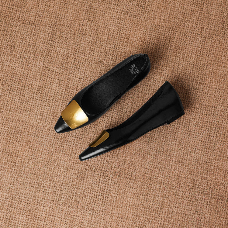 Nero Crinkle Brushed-Gold Vamp Flat
