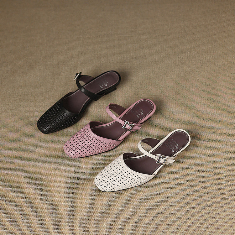 Alabaster Genuine Leather Woven-Vamp Slingback