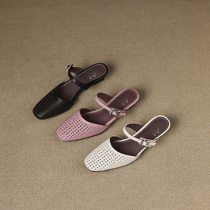 Alabaster Genuine Leather Woven-Vamp Slingback