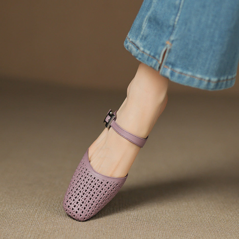 Alabaster Genuine Leather Woven-Vamp Slingback