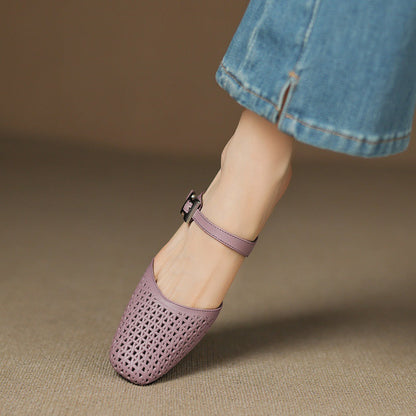 Alabaster Genuine Leather Woven-Vamp Slingback