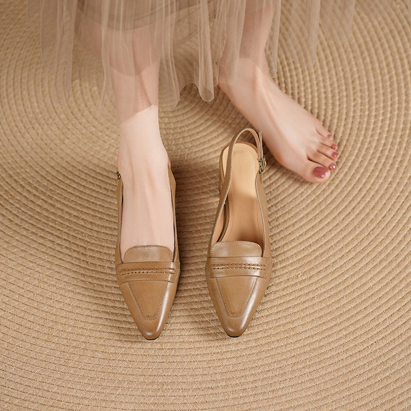 Genuine Leather Pointed Slingback Loafer