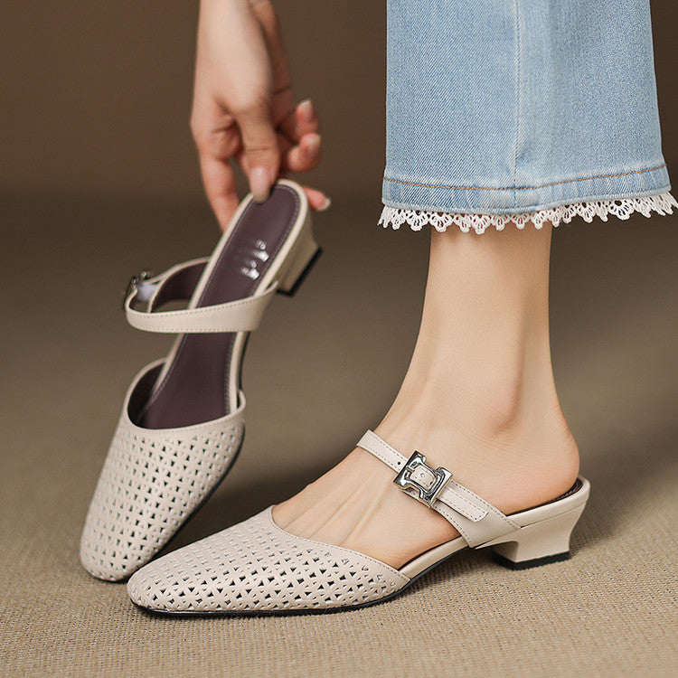Alabaster Genuine Leather Woven-Vamp Slingback