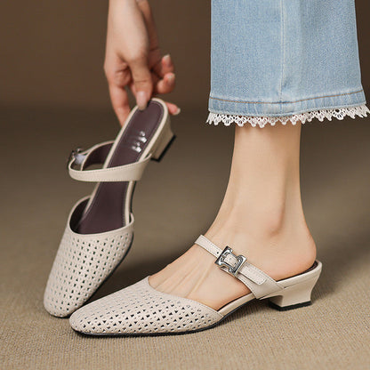 Alabaster Genuine Leather Woven-Vamp Slingback