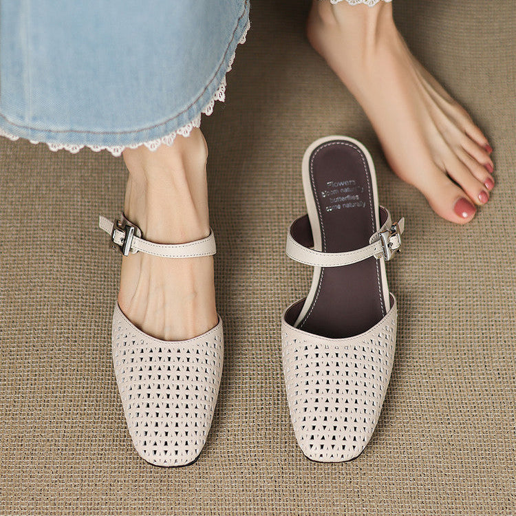 Alabaster Genuine Leather Woven-Vamp Slingback