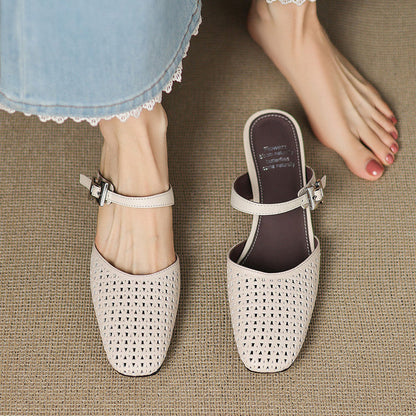 Alabaster Genuine Leather Woven-Vamp Slingback