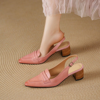 Genuine Leather Pointed Slingback Loafer