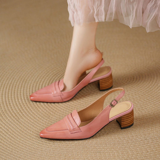 Genuine Leather Pointed Slingback Loafer