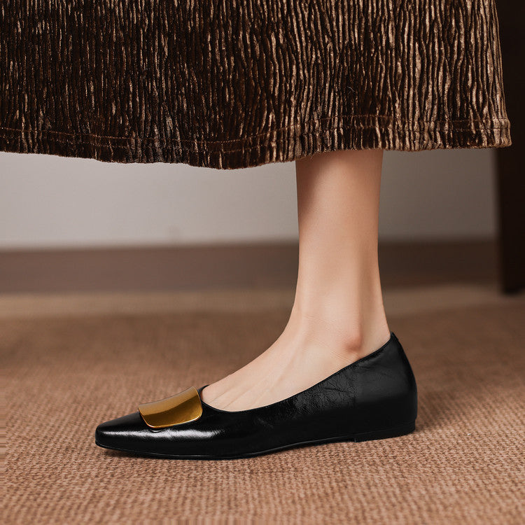 Nero Crinkle Brushed-Gold Vamp Flat